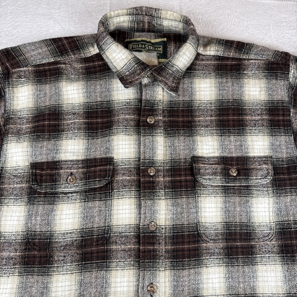 Vintage Field and Stream Thick Flannel‎ Button Down Long Sleeve Shirt XXL Brown